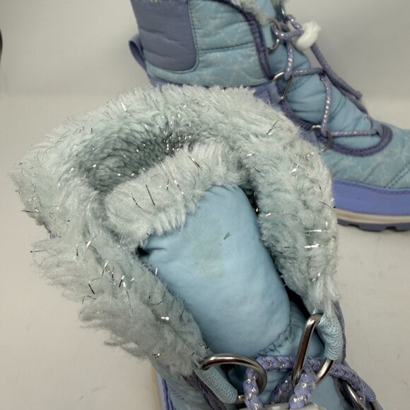 Sorel Disney Frozen Elsa Whitney girls winter boots blue 6 purple pre-worn snow - Picture 5 of 11
